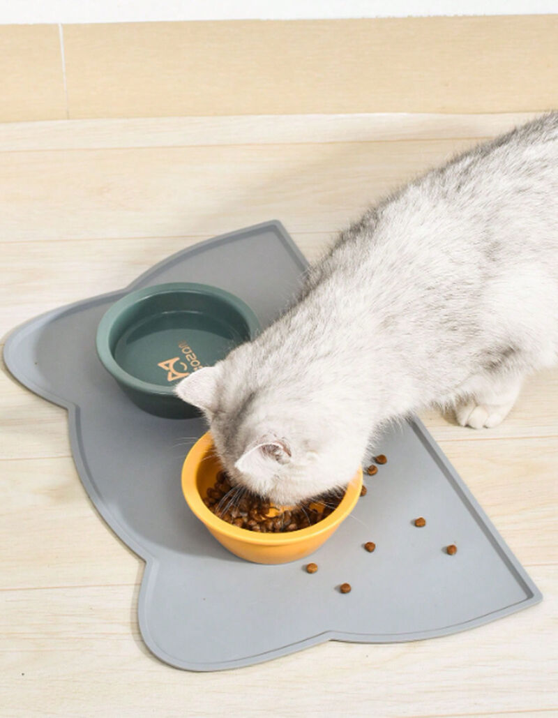 Pet Pal Cat Shaped Silicone Pet Food Mat Grey MAY25 Petsmarket Kuwait